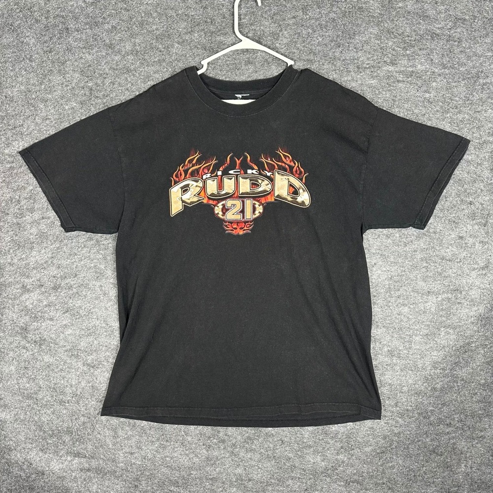 Ricky Rudd 21‎ NASCAR Racing Flames Piston T Shirt Mens Black Heat n Up Track